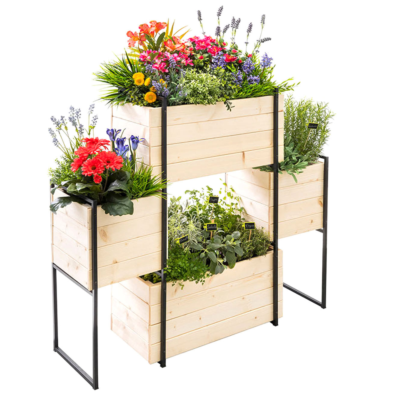 Pratik Garden Jardinière quattro bois/noir - 117x31x103cm