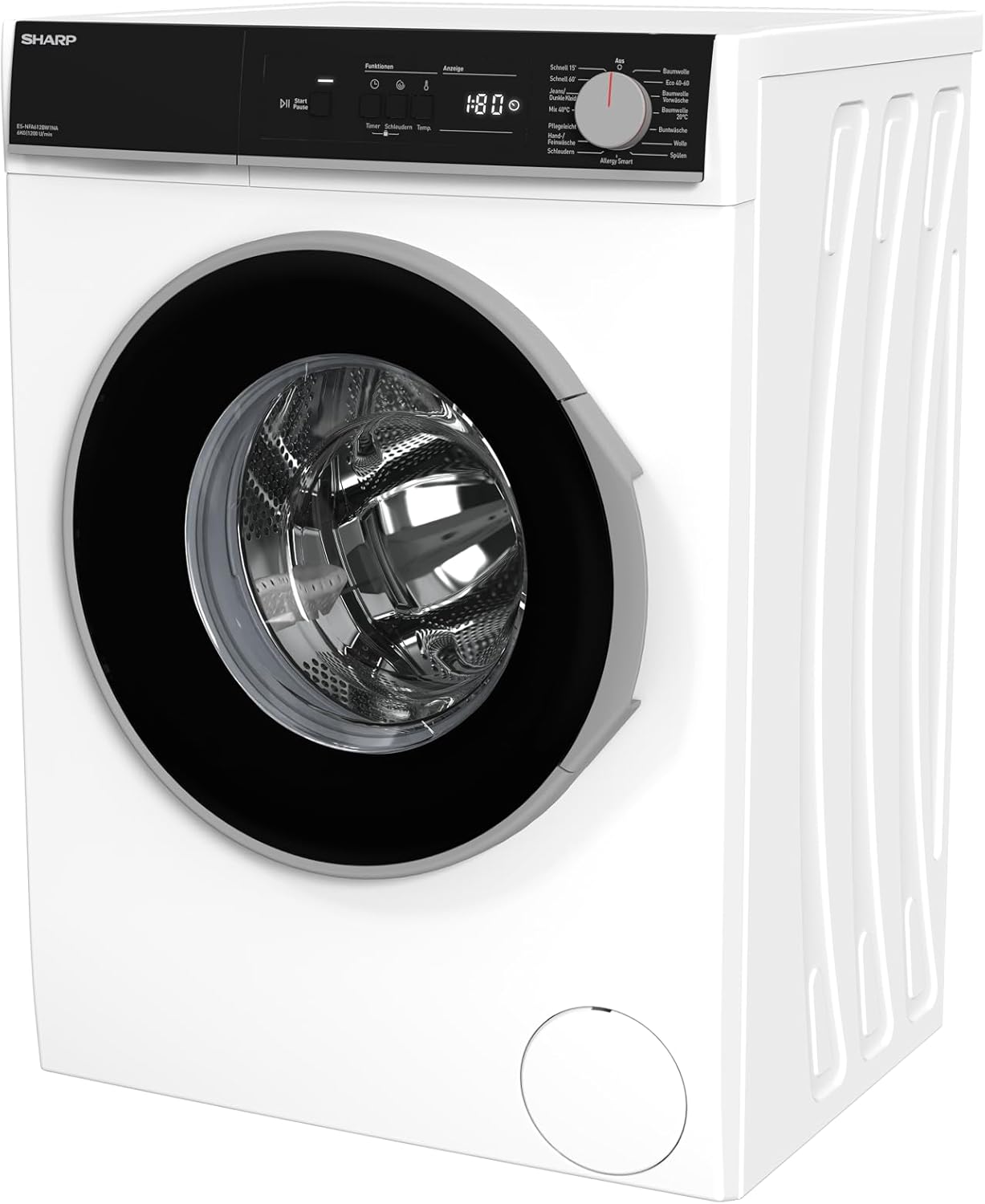 Sharp ES-NFA612BW1NA-DE Waschmaschine Frontlader, 6 kg, 1200 U/min, Energieklasse A, AllergySmart, EcoLogic, AquaStop, Inverter-Motor, WaveCabinet, Weiß