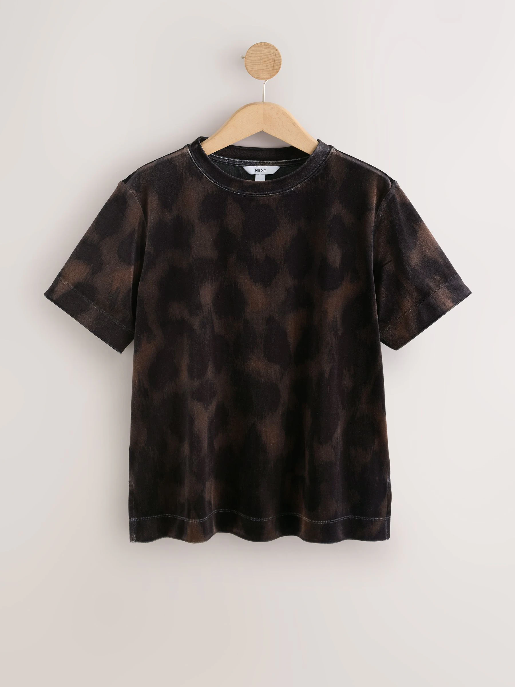 Chocoladebruine dierenprint - Short Sleeve Velvet Crew Neck T-Shirt