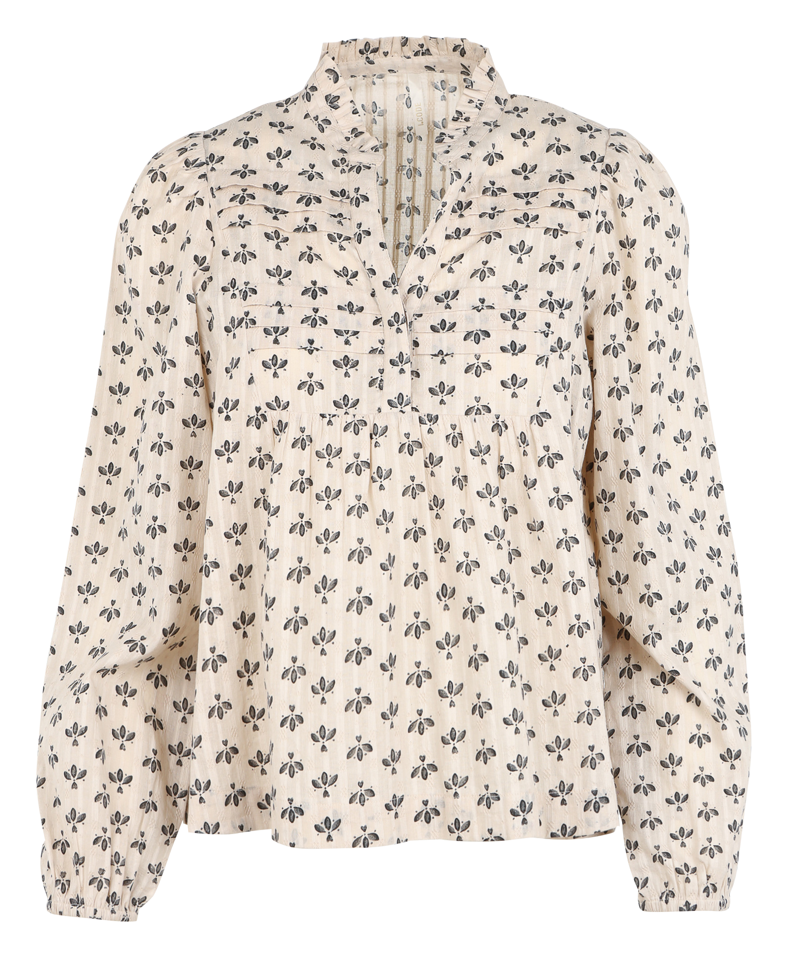 Blouse ample courte col tunisien en coton | Blanc