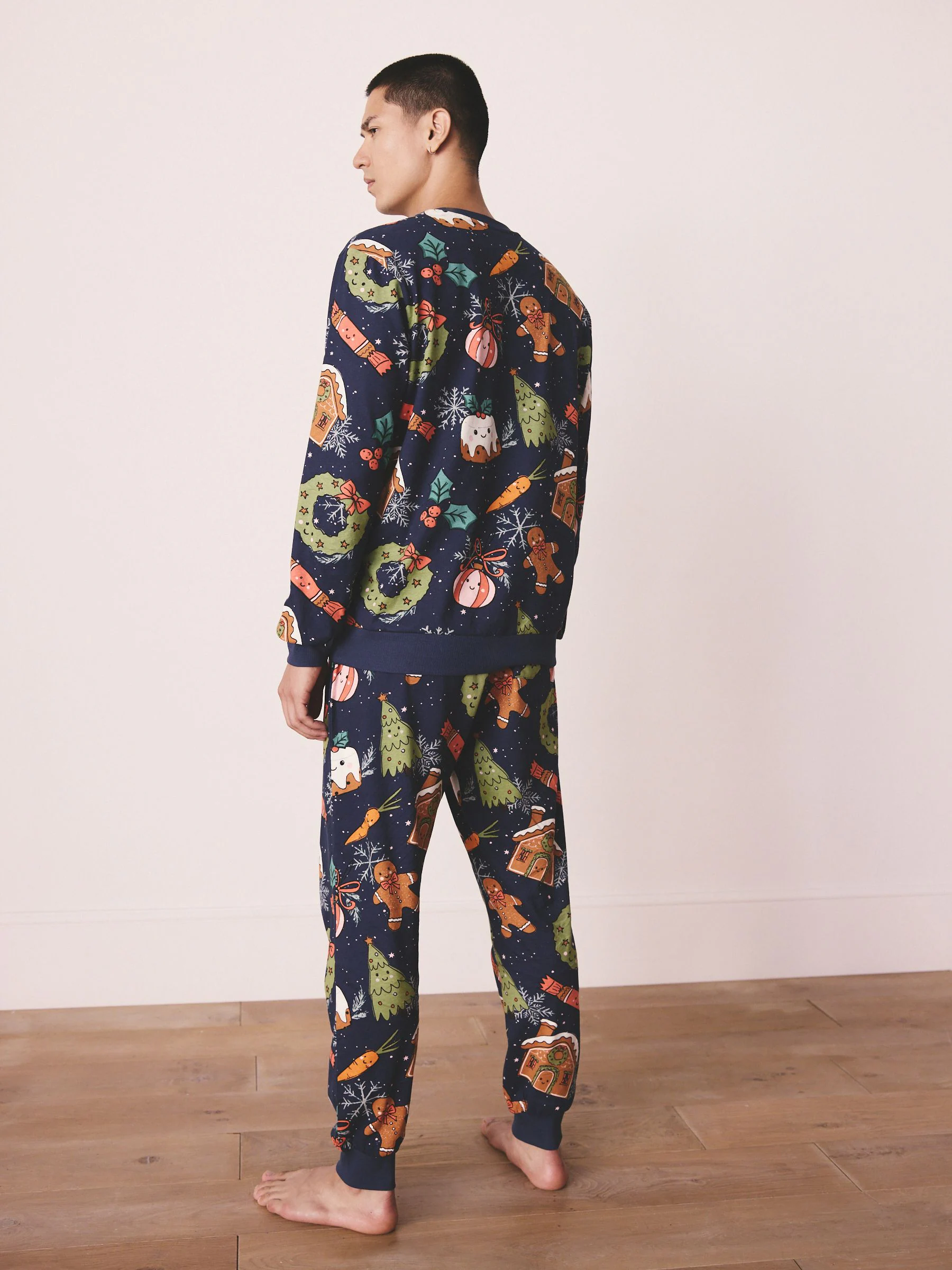 Marineblauw met pudding - Bijpassende familie Kerstmis Pyjama's met Lange mouwen