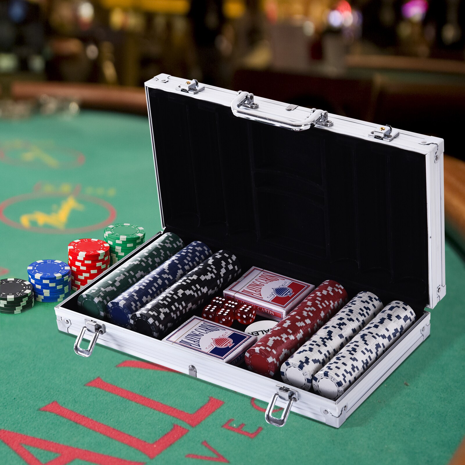 HOMCOM Pokerkoffer mit 300 Chips silber 38 x 20,5 x 6,5 cm (LxBxH)