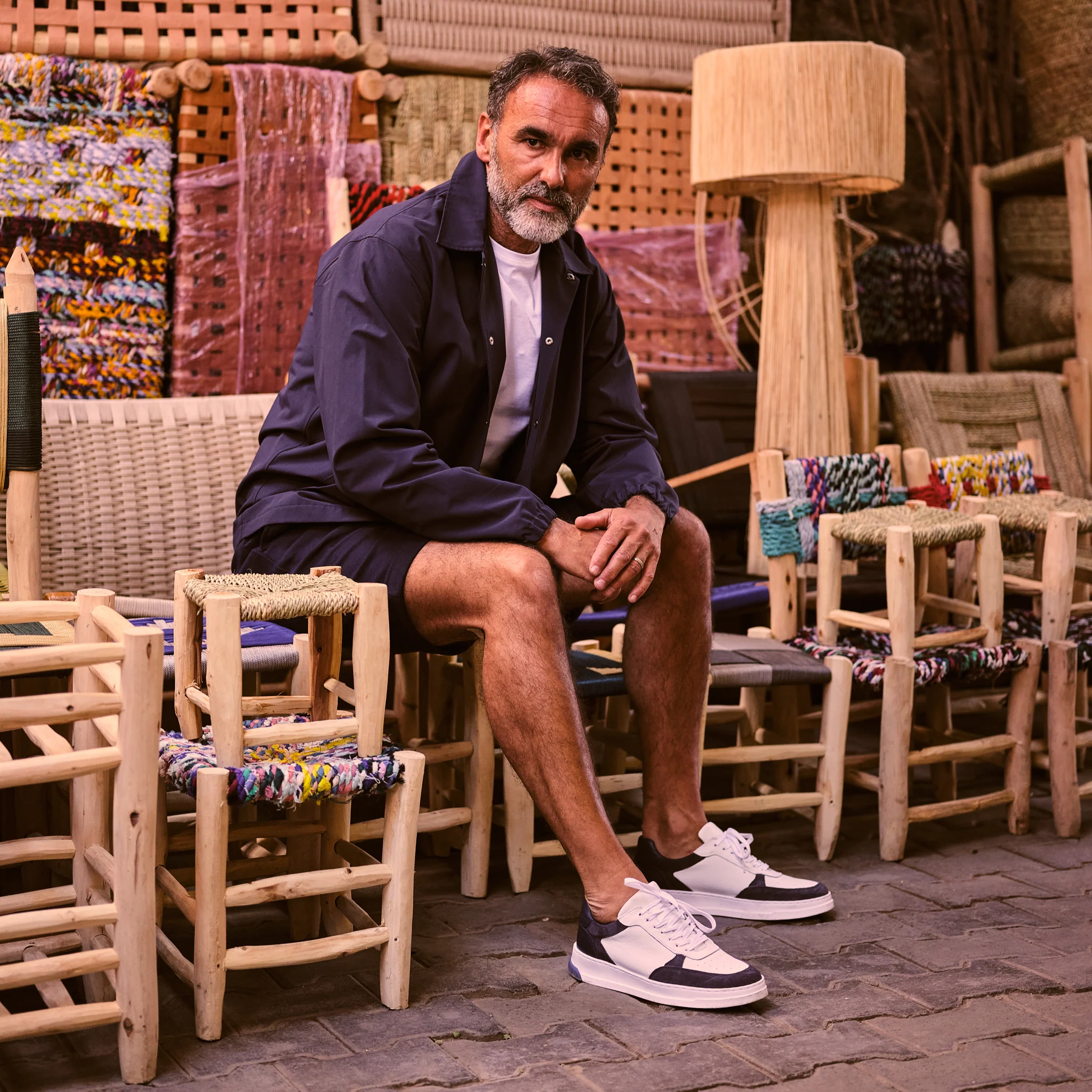 Dutone-Sneakers / Basket en cuir blanc marine