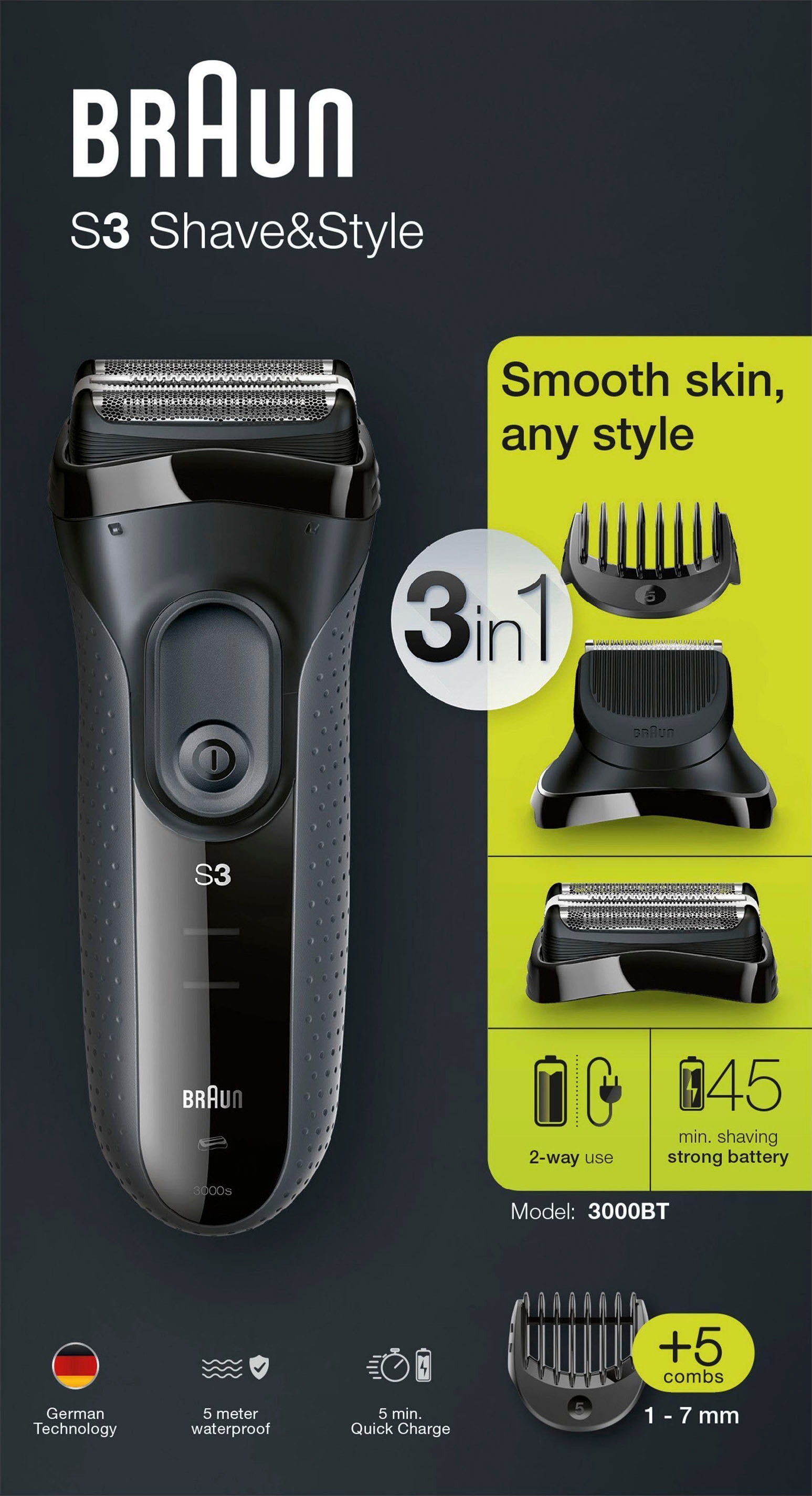 Braun Elektrorasierer »Series 3 Shave&Style 3000BT« Wet&Dry