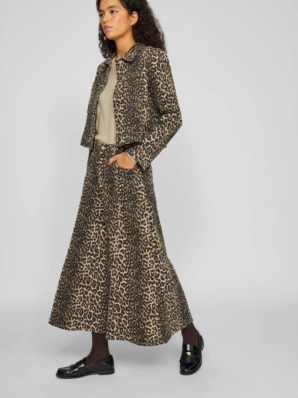 Vila  Vichia Leopard midi nederdel - Birch