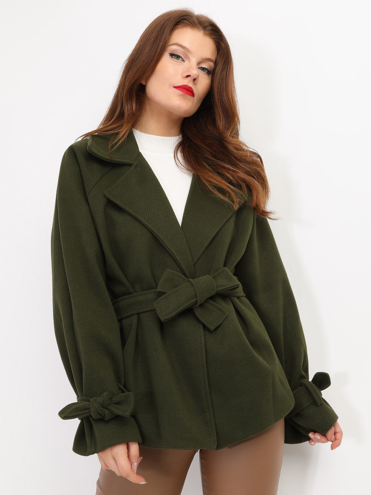 Manteau court à nouer- Kaki