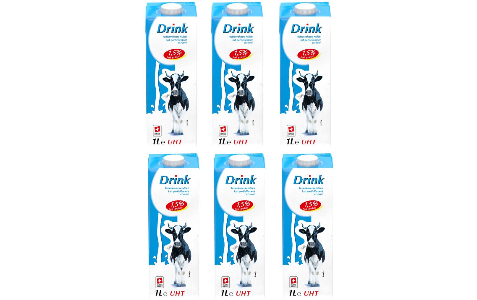 Lovely Milchdrink 1.5% UHT 6 x 1 lTeilentrahmte Milch aus der Schweiz