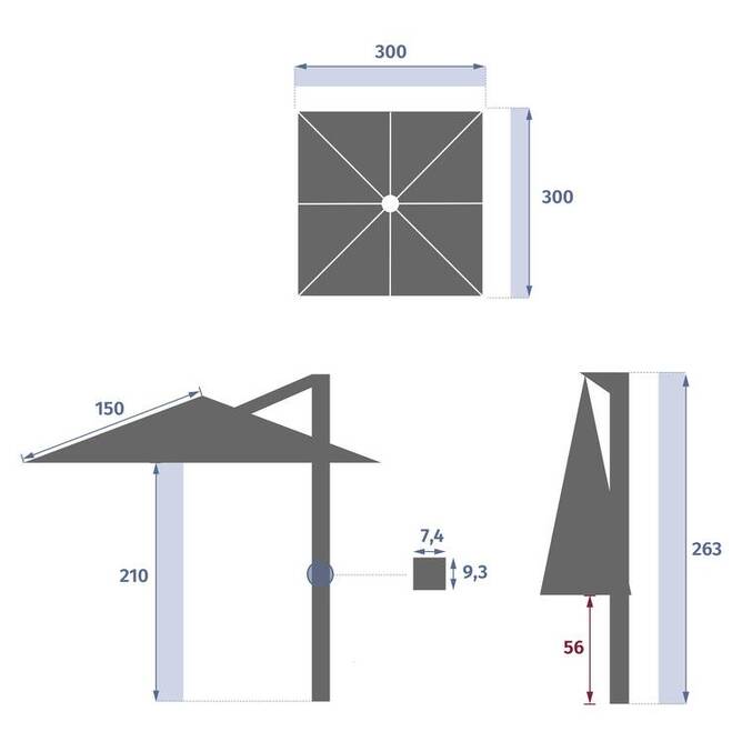 Parasol déporté carré inclinable MELHIA Vert laurier