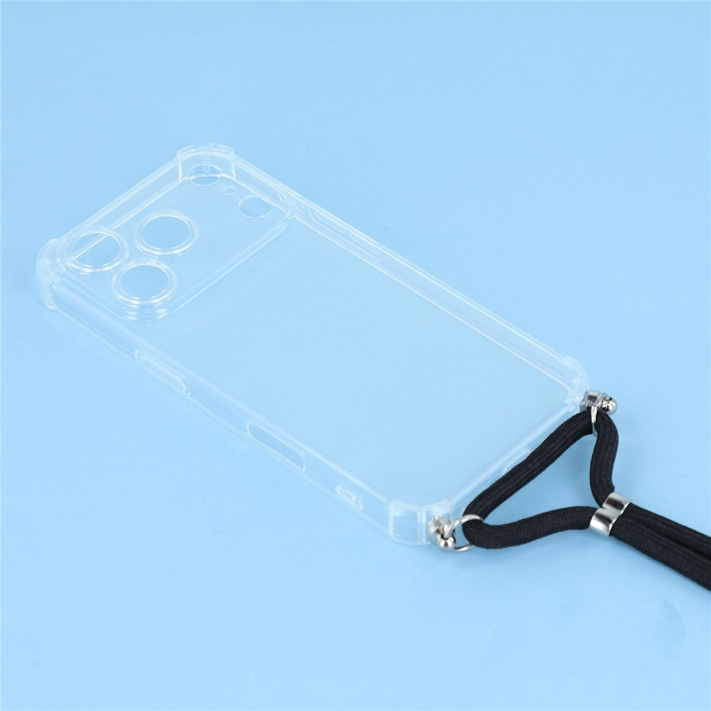 iPhone 17 Pro Necklace Gummi Hülle Air Cushion Fallschutz   Handykette (140cm) - Schwarz / Silber