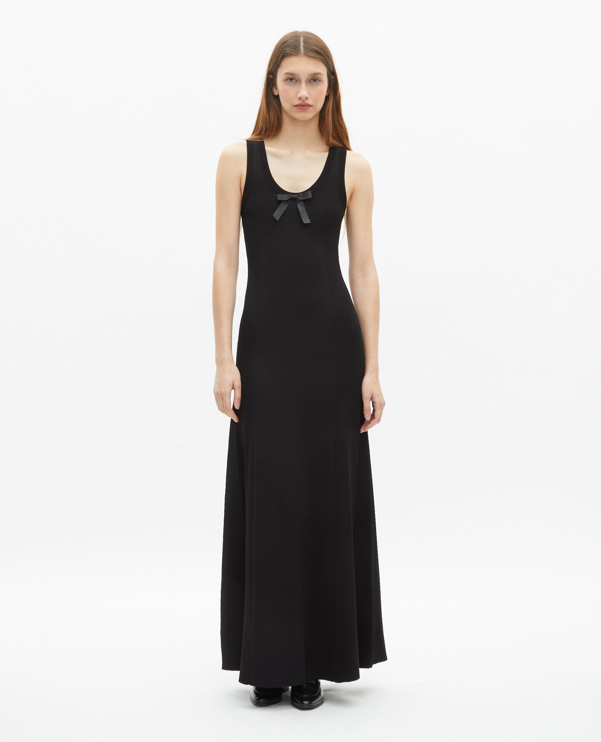 Robe longue sans manches en maille noire