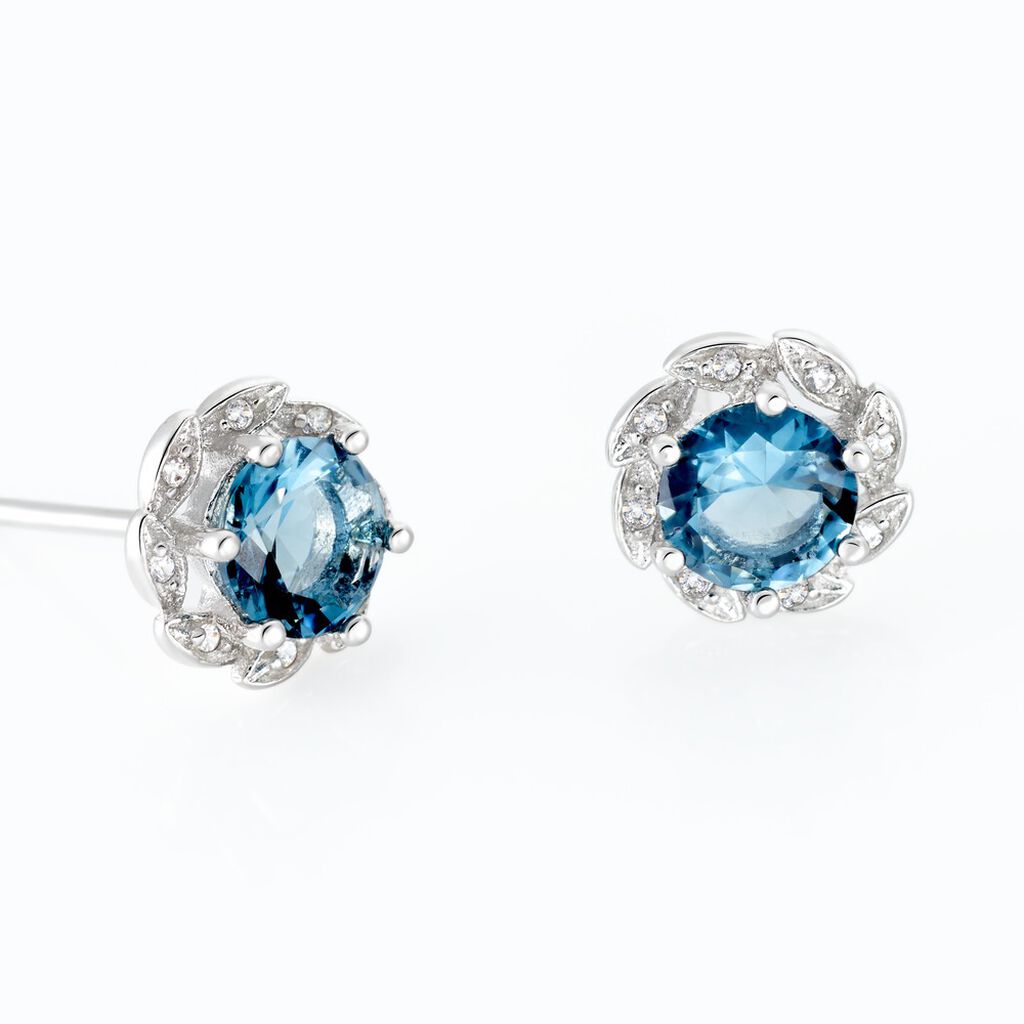 Boucles D'oreilles Puces Argent Blanc Clover Verre Oxydes De Zirconium