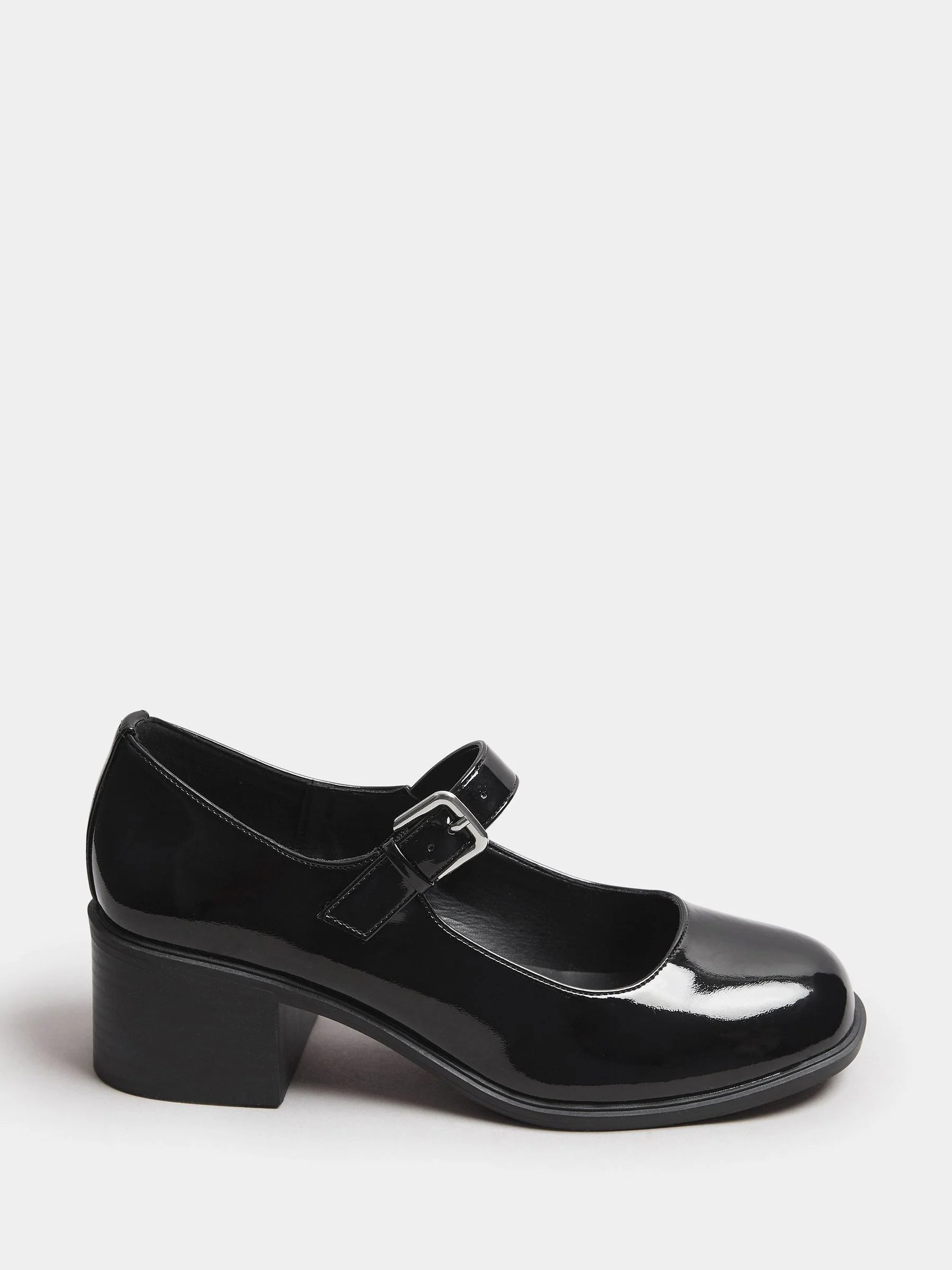 Yours Curve extra wijde pasvorm lakleren Mary Jane-schoenen met middenblokhak