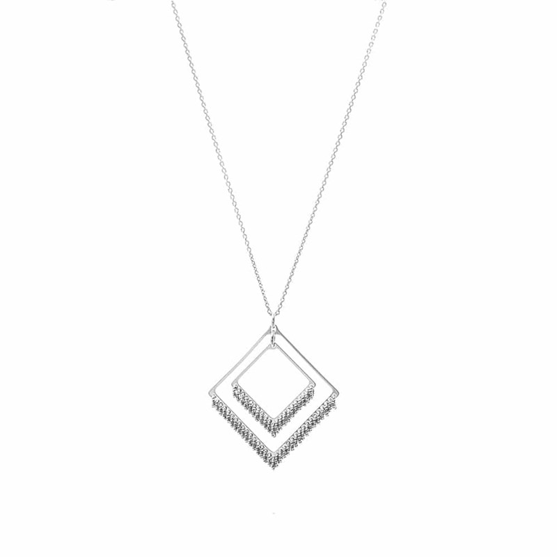 Collier Femme Argent Rhodié Losanges Diamanté
