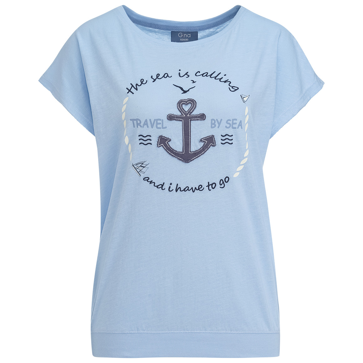 Gina Damen T-Shirt mit Aufnäher hellblau