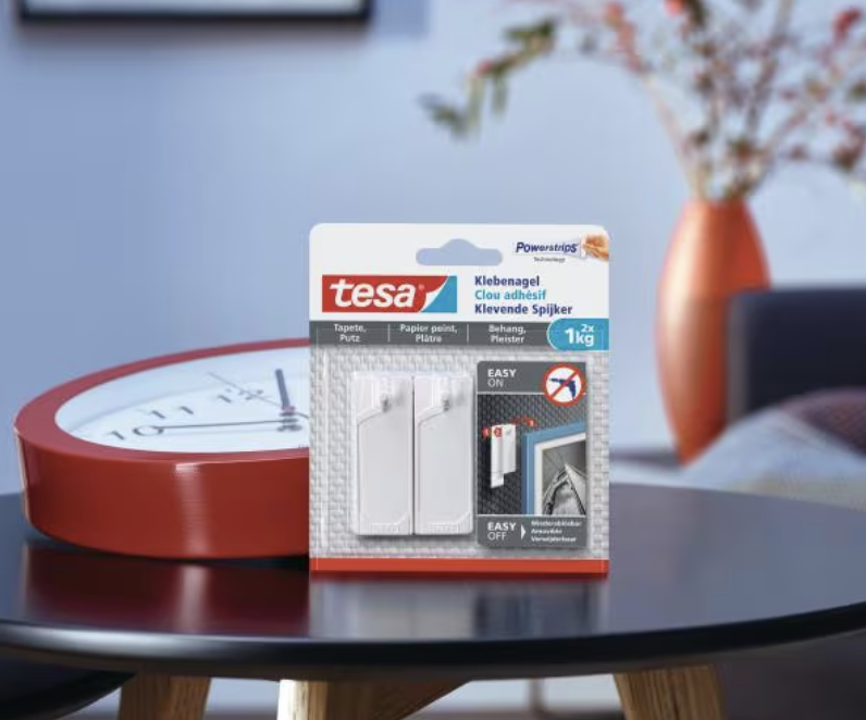 (2er Set) Powerstrips Klebenagel Selbstklebende Haken für Tapeten / Putz max. 1kg (77773-00000-01) - Weiss