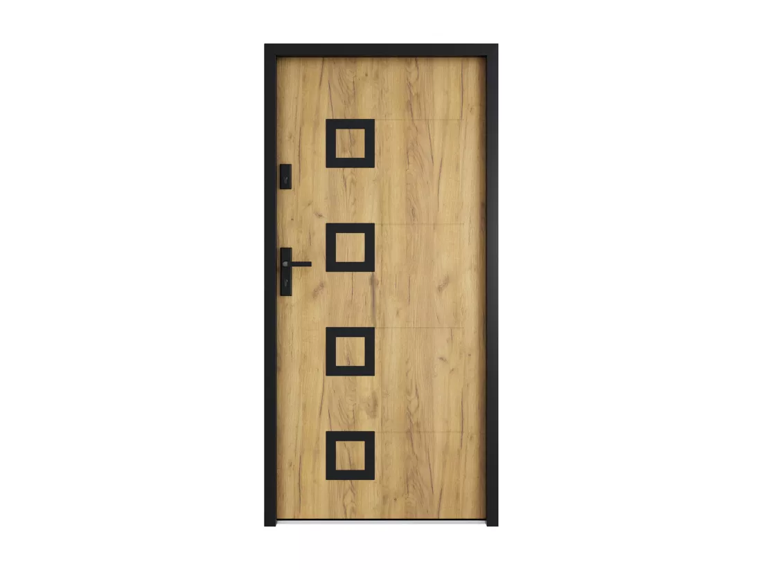Porte d'entrée en acier avec inox H207 x L100 cm effet chêne - poussant droit - TIFANA