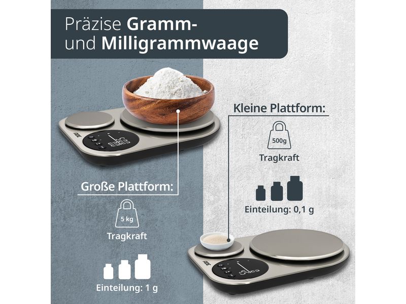 ADE Küchenwaage Isabella Silber Küchenwaage mit 2 Messflächen