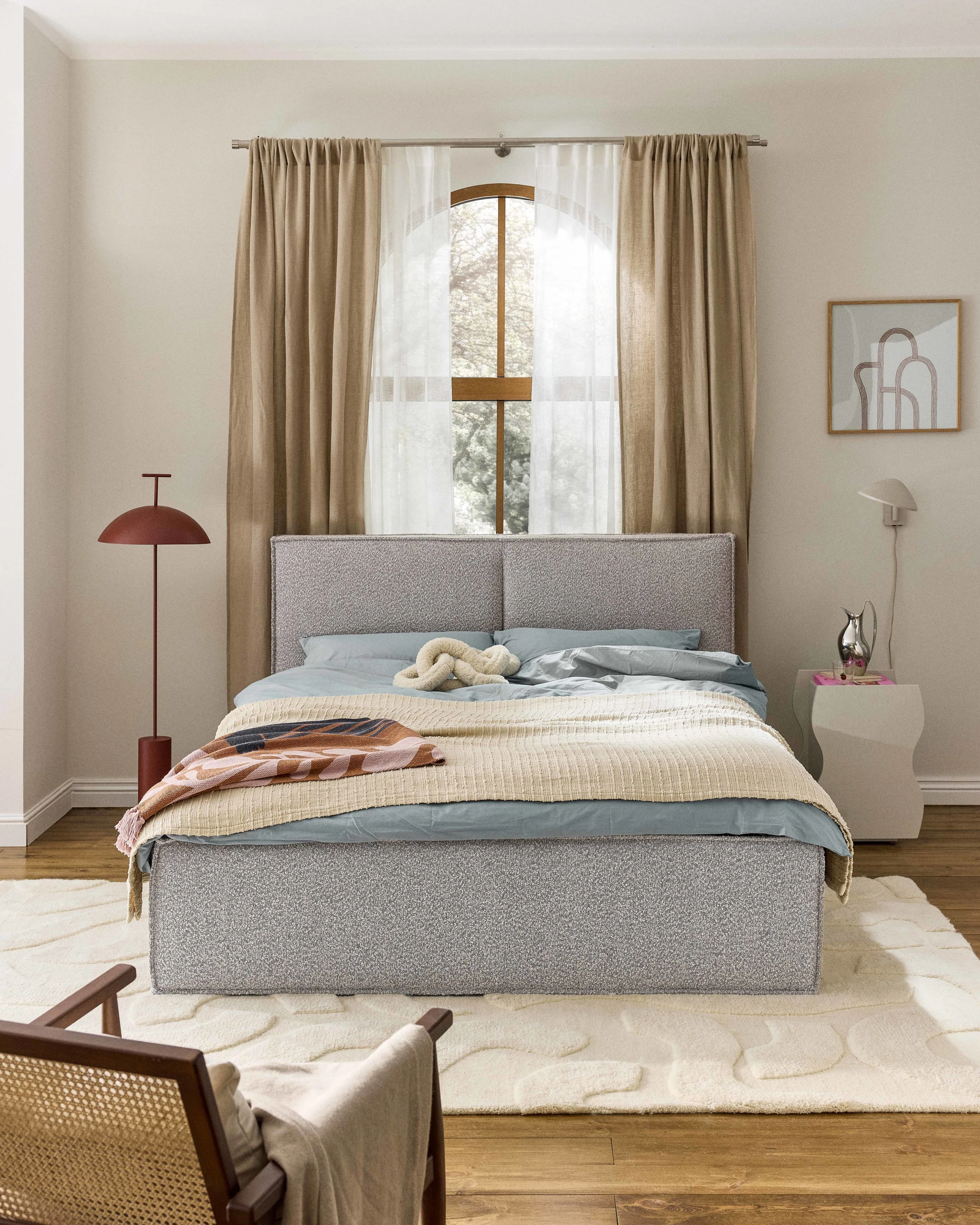 Bouclé gestoffeerd bed Dream met opbergruimte