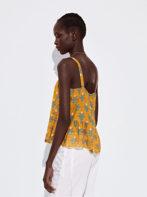Blusa estampada com bordado - Amarela