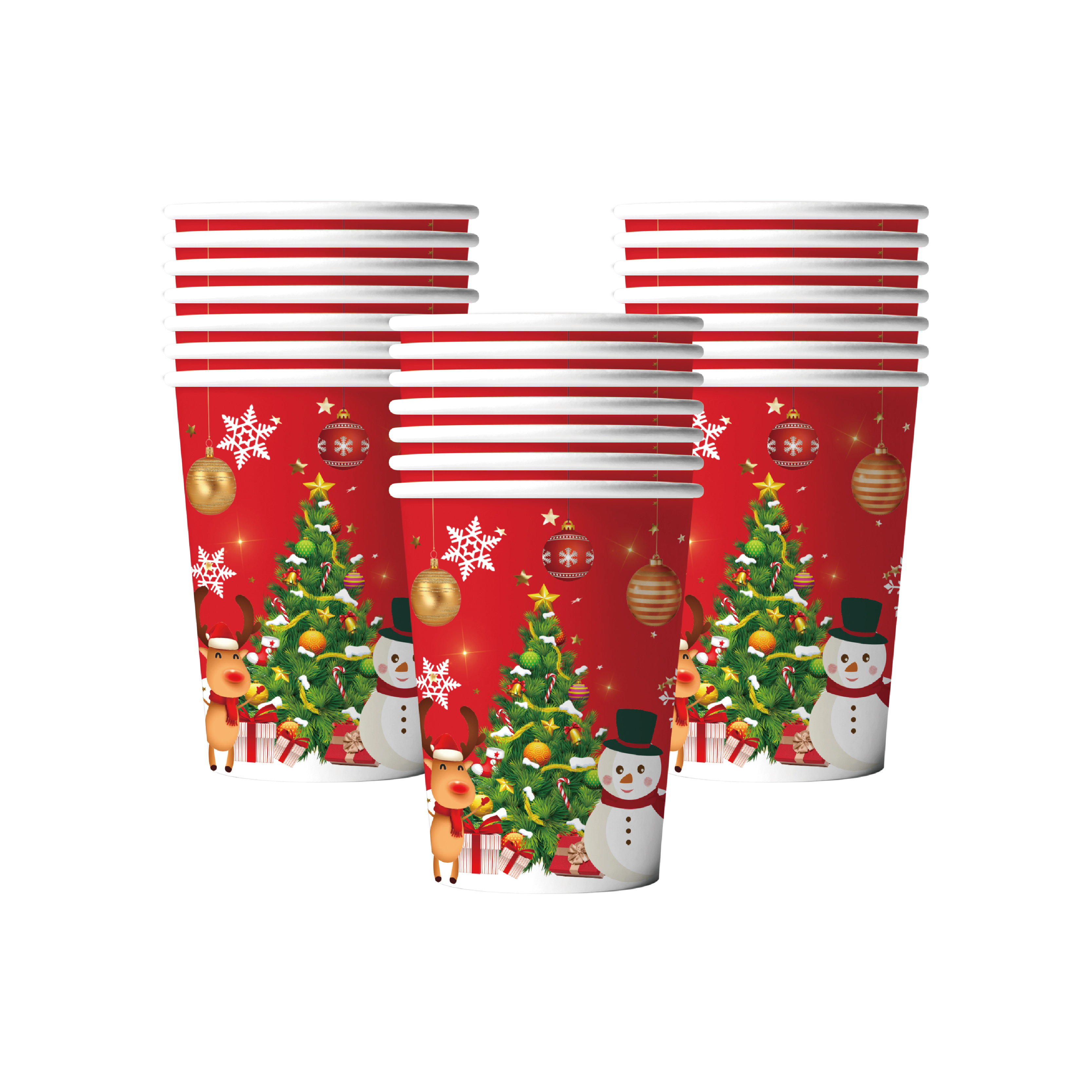 (133-tlg. Set) Einweg Geschirr Weihnachts Party Tisch Deko inkl. Teller / Servietten / Besteck / Papp Becher / Strohhalme - Schneemann / Rentier