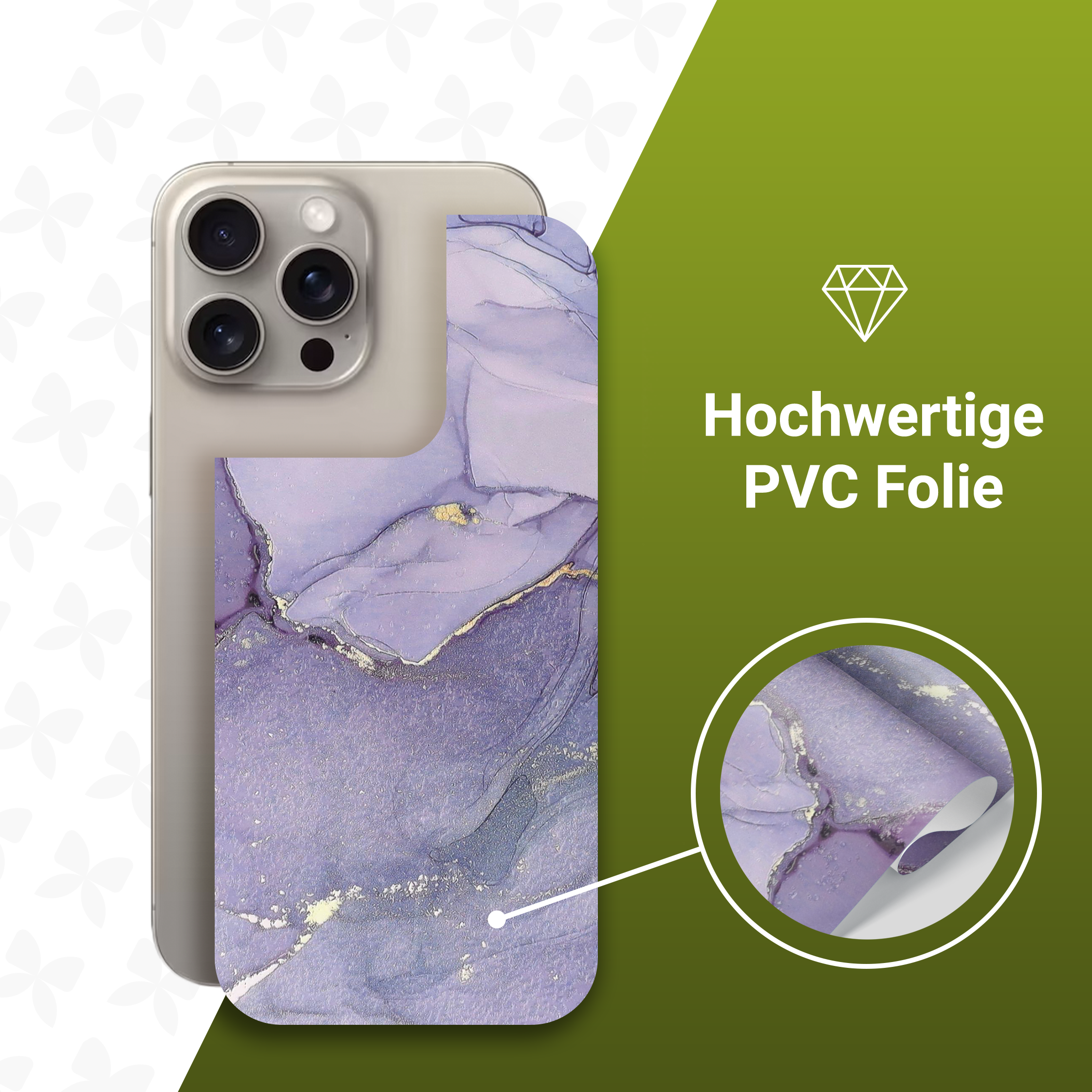 (2er Set) iPhone 15 Pro Max Backcover Schutzfolie Swiss Made - Purple Chic Marmor