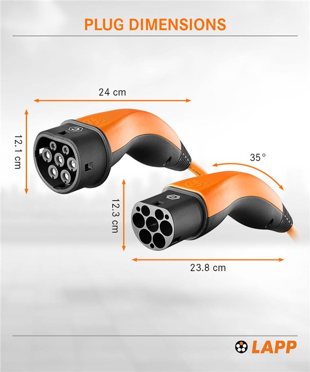 (5m) 22kW/32A Elektroauto Ladekabel 3-phasiges Stromkabel für Hybrid- / E-Autos mit Typ 2 Anschluss (5555934027) - Orange