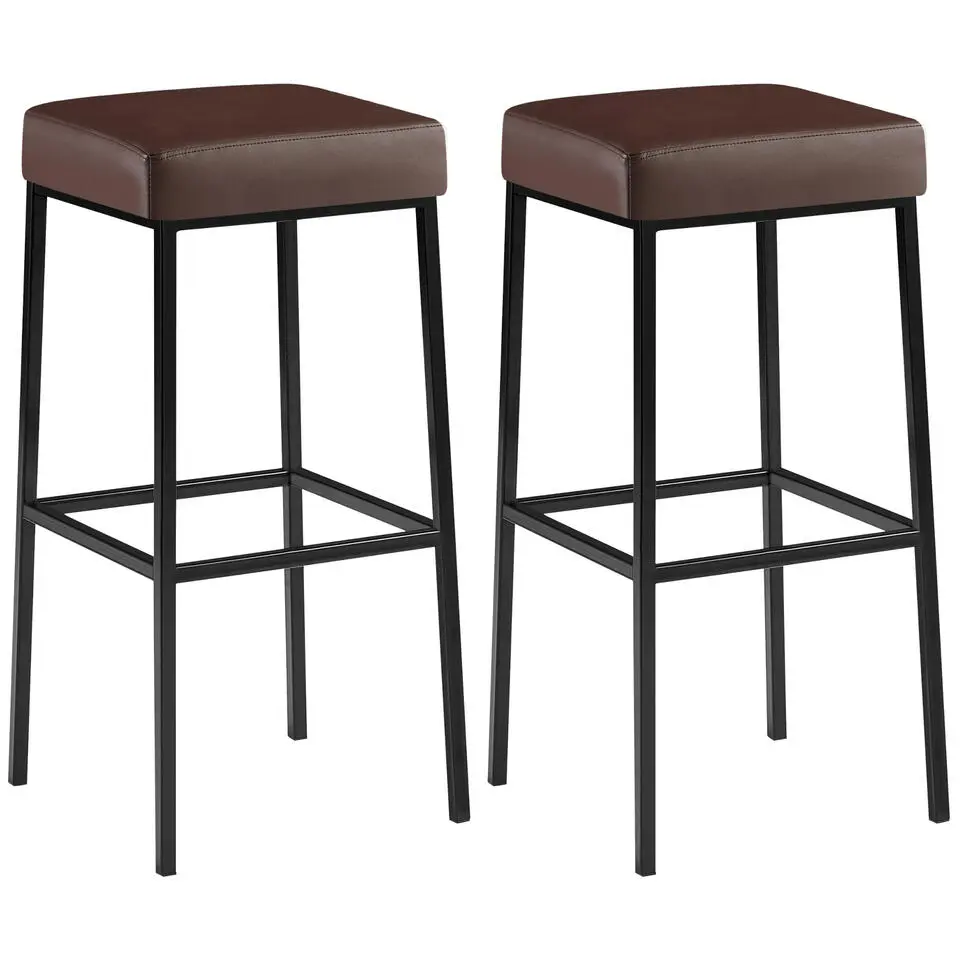 CLP Set van 2 Barkruk Montreal 85 zwart Frame - Kunstleer - bruin