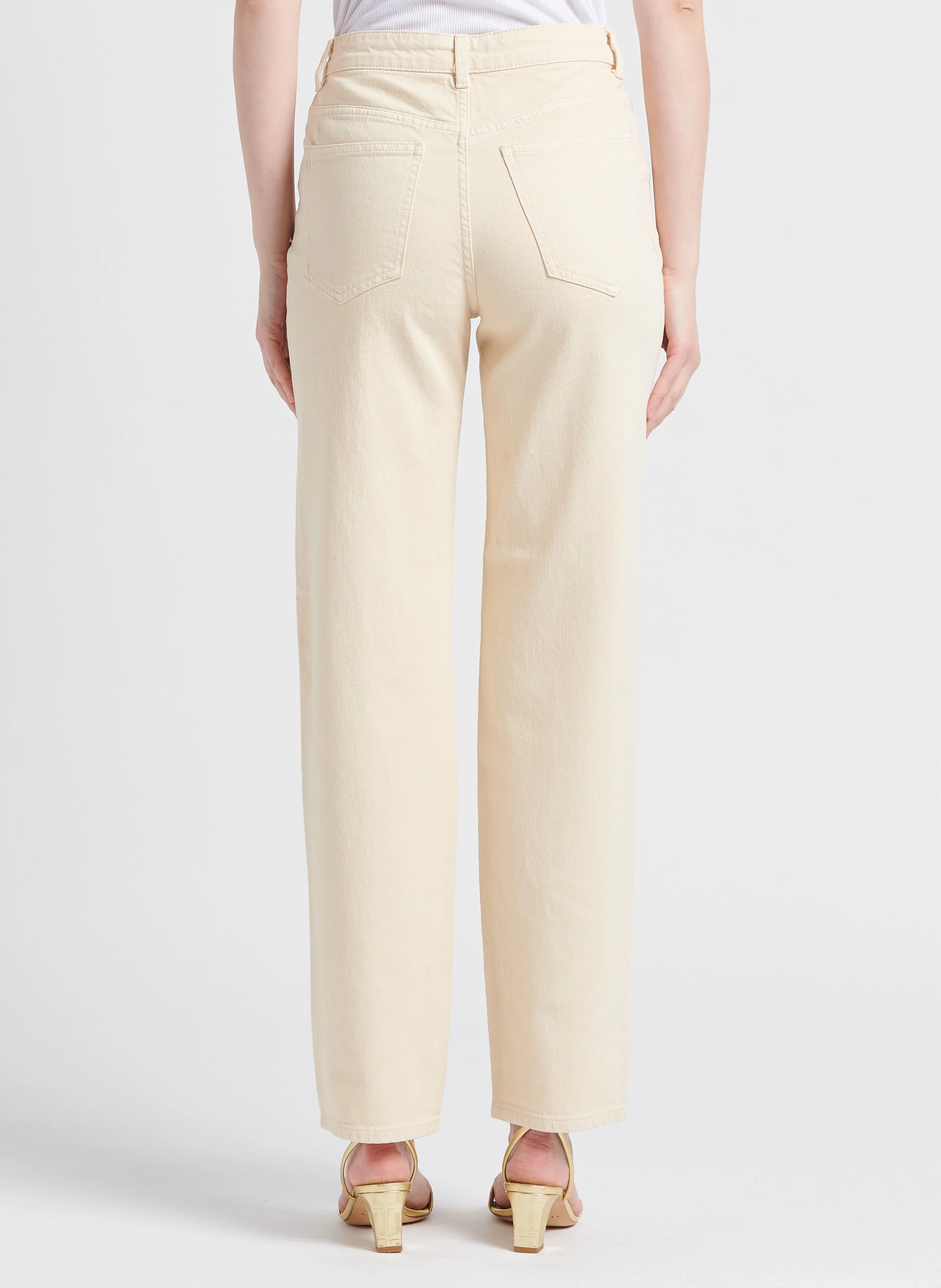 KELLY - Jean droit taille haute en coton | Beige