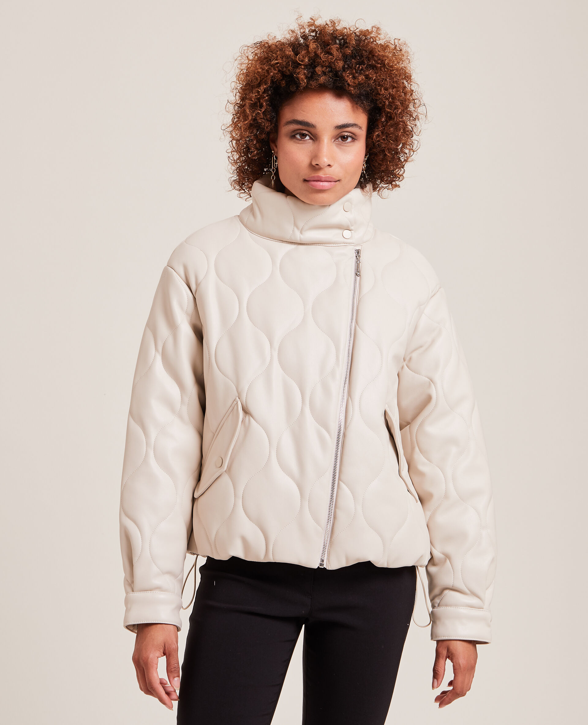 Blouson matelassé en simili cuir - Blanc