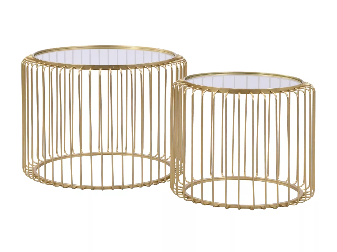 Lot de 2 tables basses en métal et verre - Doré - FERIDA