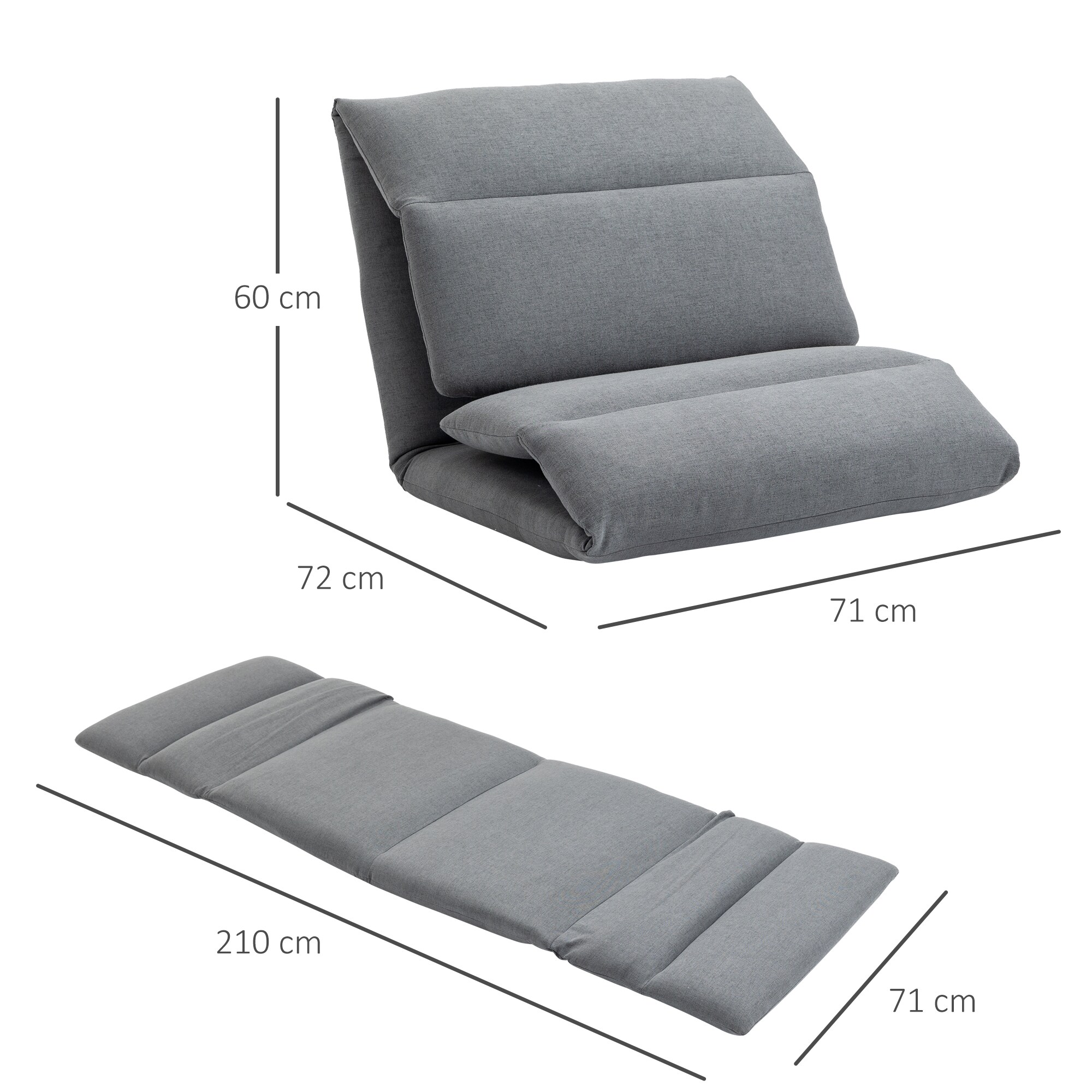 HOMCOM Bodensofa mit Liegefunktion 72L x 71B x 60H cm