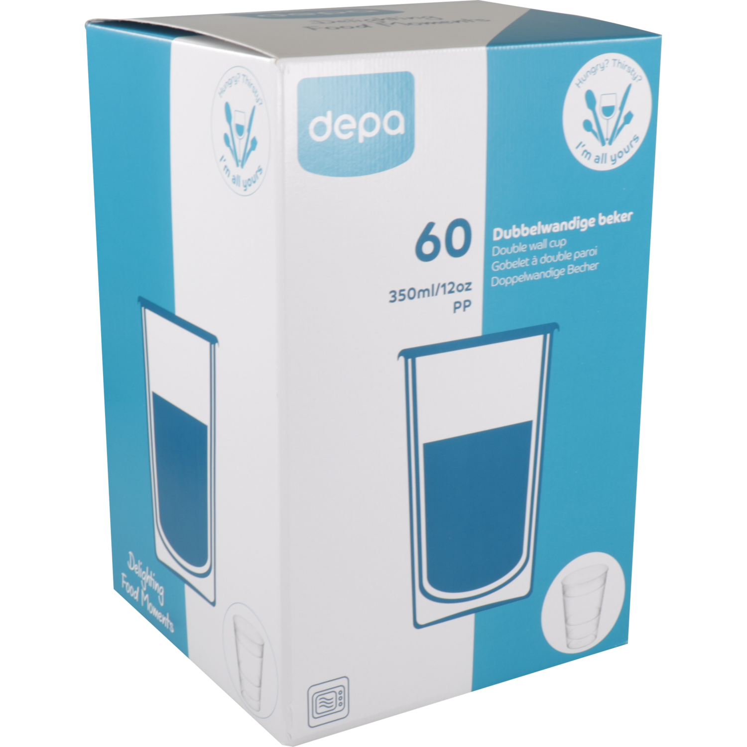 Depa, Drinkbeker, PP, schapdoos, dubbelwandig, 350ml, 12oz, transparant