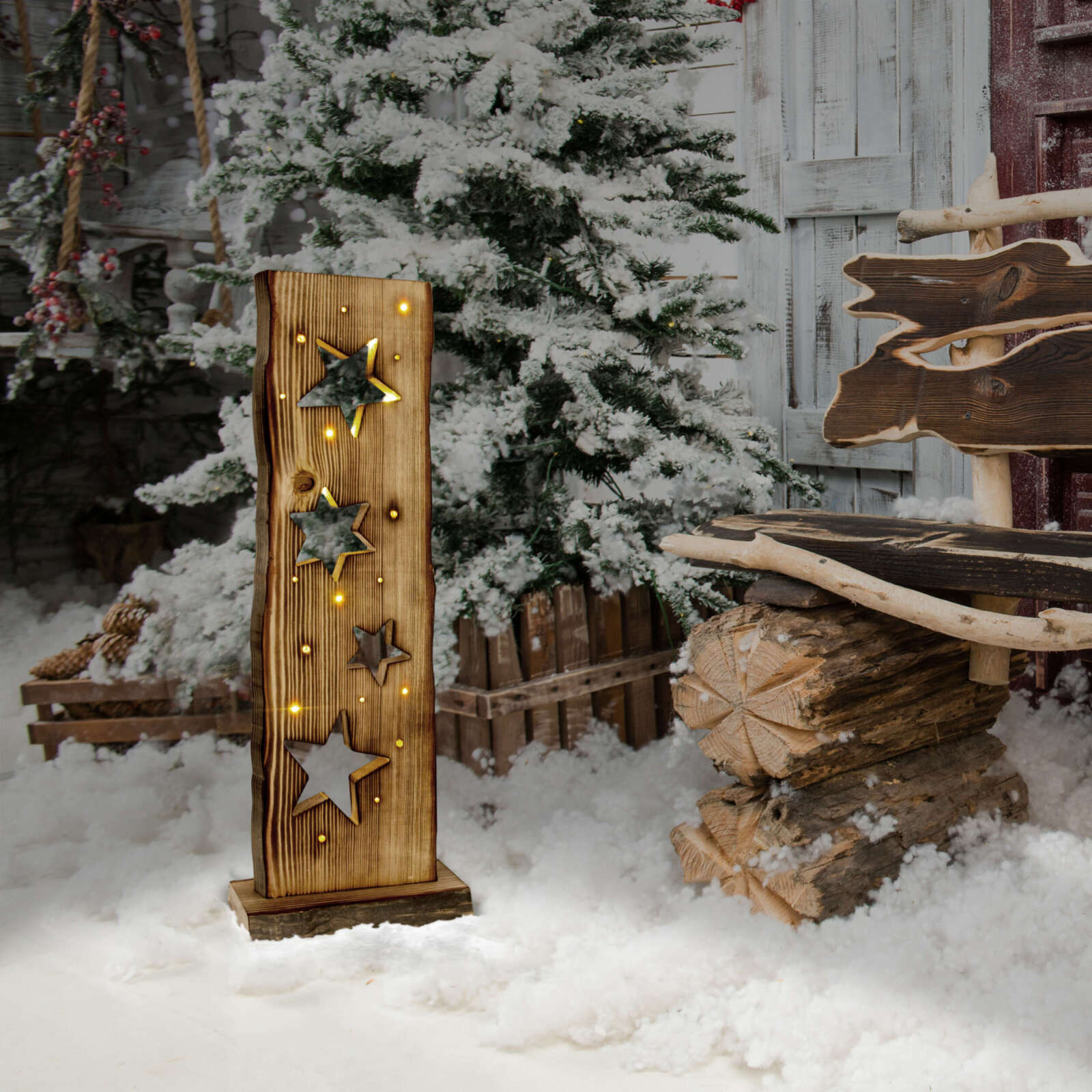LED-Weihnachtsleuchte STERNE - natur - Holz - mit Timer