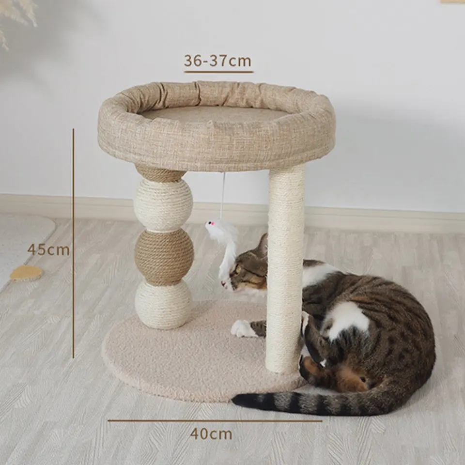 (45cm) Mini Katzen Baum Sisal Kratzsäule mit Plattform / Spiel Maus - Beige