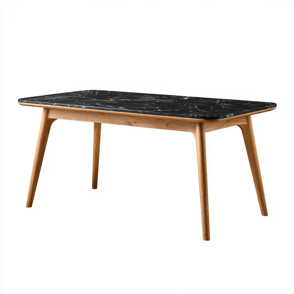 Moderner Esstisch 140x80x75 cm - Schwarz/Eiche - Marmoriert