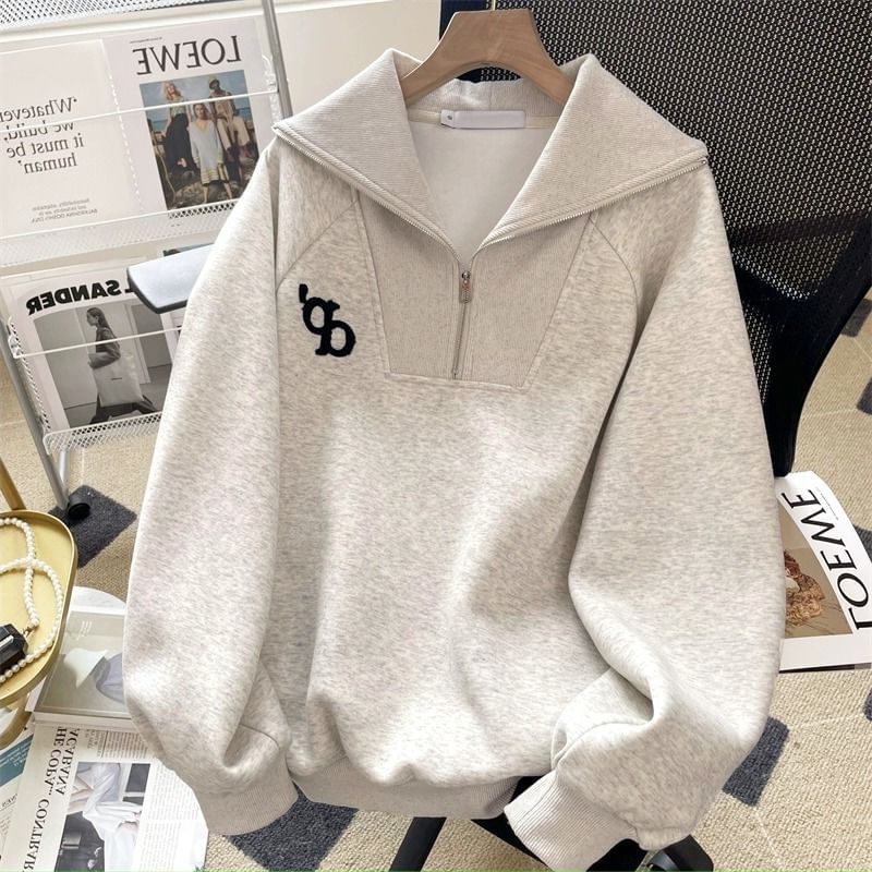 Cafamo - Hoodie met halve rits en letters