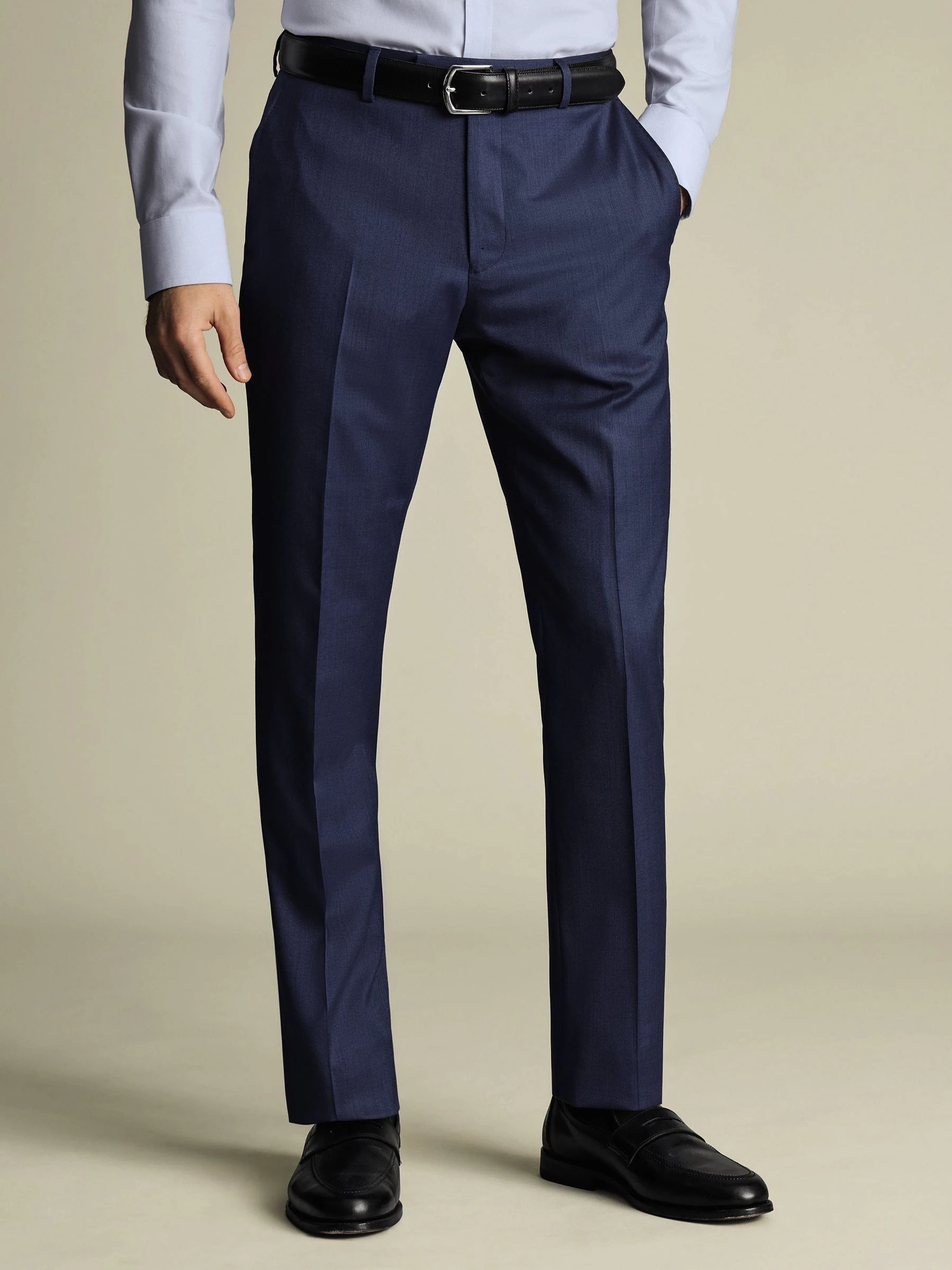 Blauw - Charles Tyrwhitt Slim Fit Sharkskin Trousers