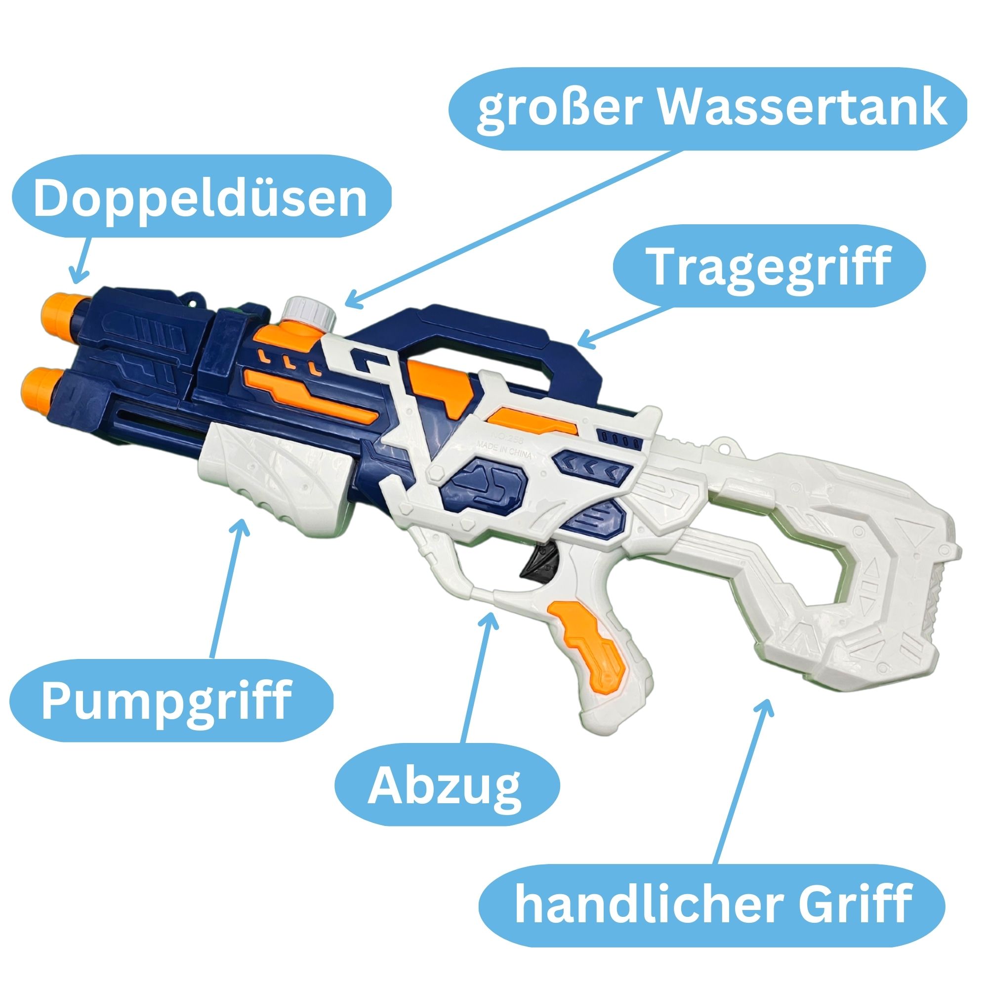 alldoro - Water Power Wasserpistole 60 cm mit 530ml Tank