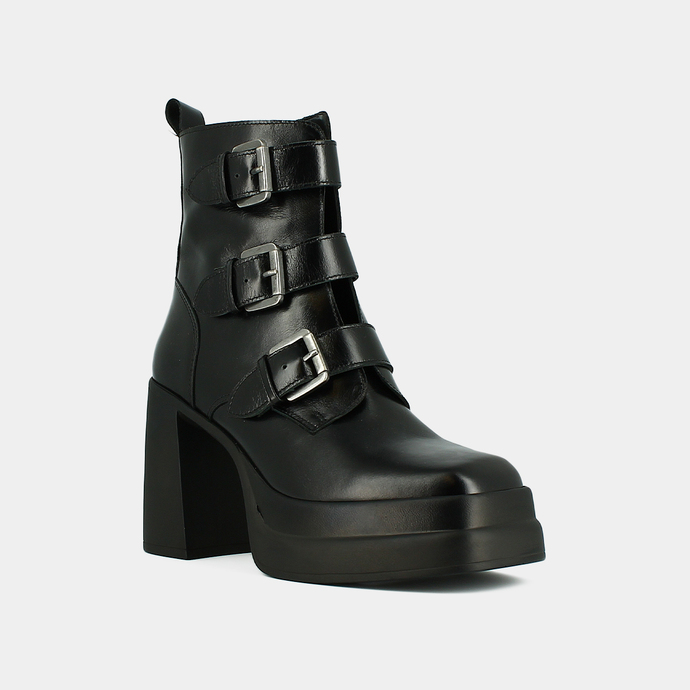 Boots à sangles et plateformes  en cuir noir