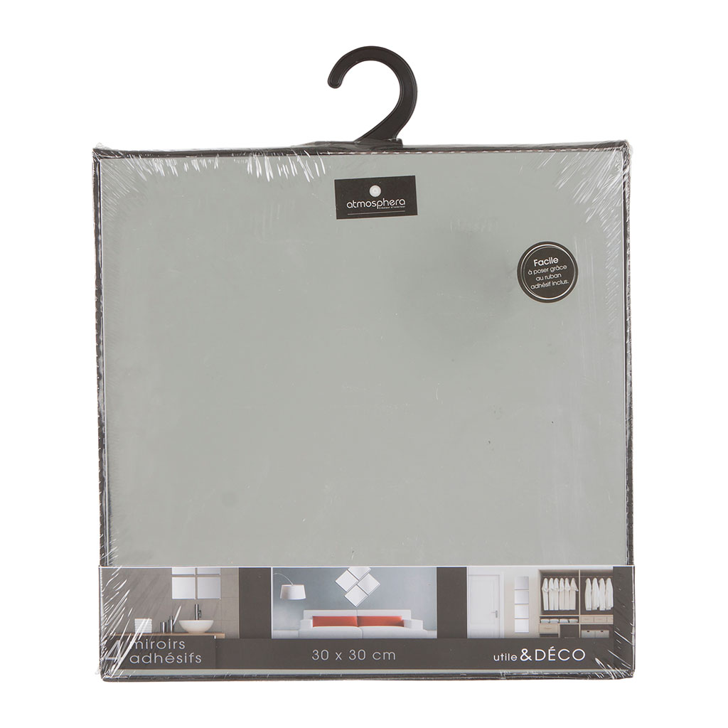 Lot de 4 miroirs adhésifs carrés 30x30cm