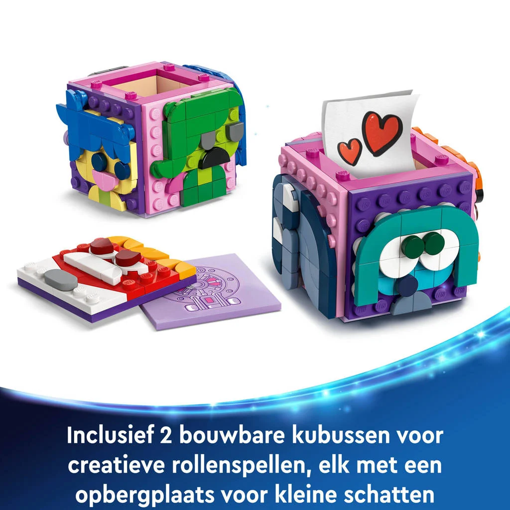 Mooie kleurrijke set voor uren plezierInside Out 2 humeurkubussen van Pixar Bouwbaar Emoties Leren Speelgoed 43248