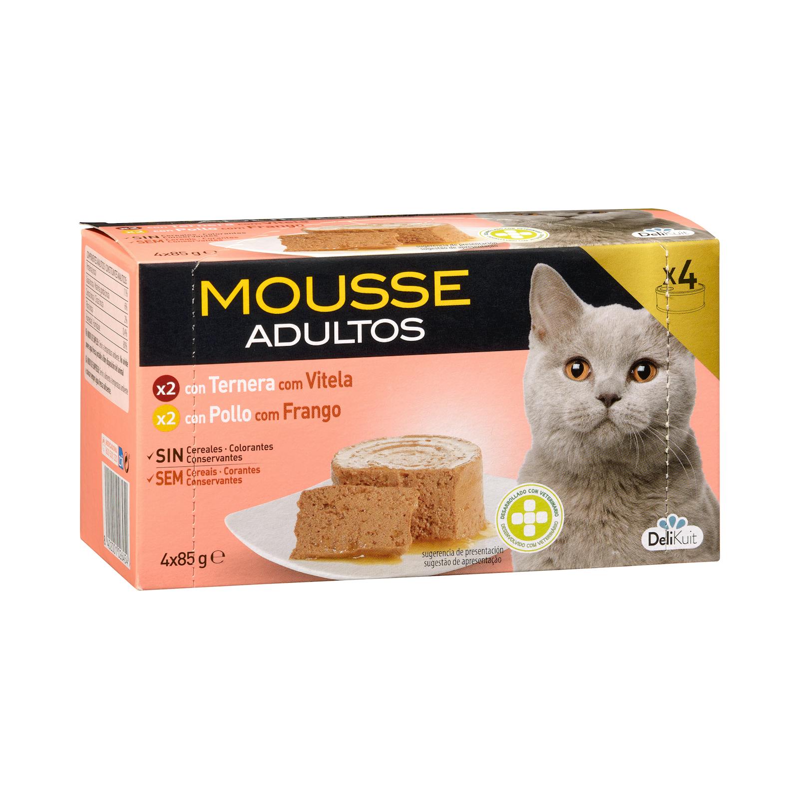 Mousse au bœuf et au poulet pour chats adultes Delikuit