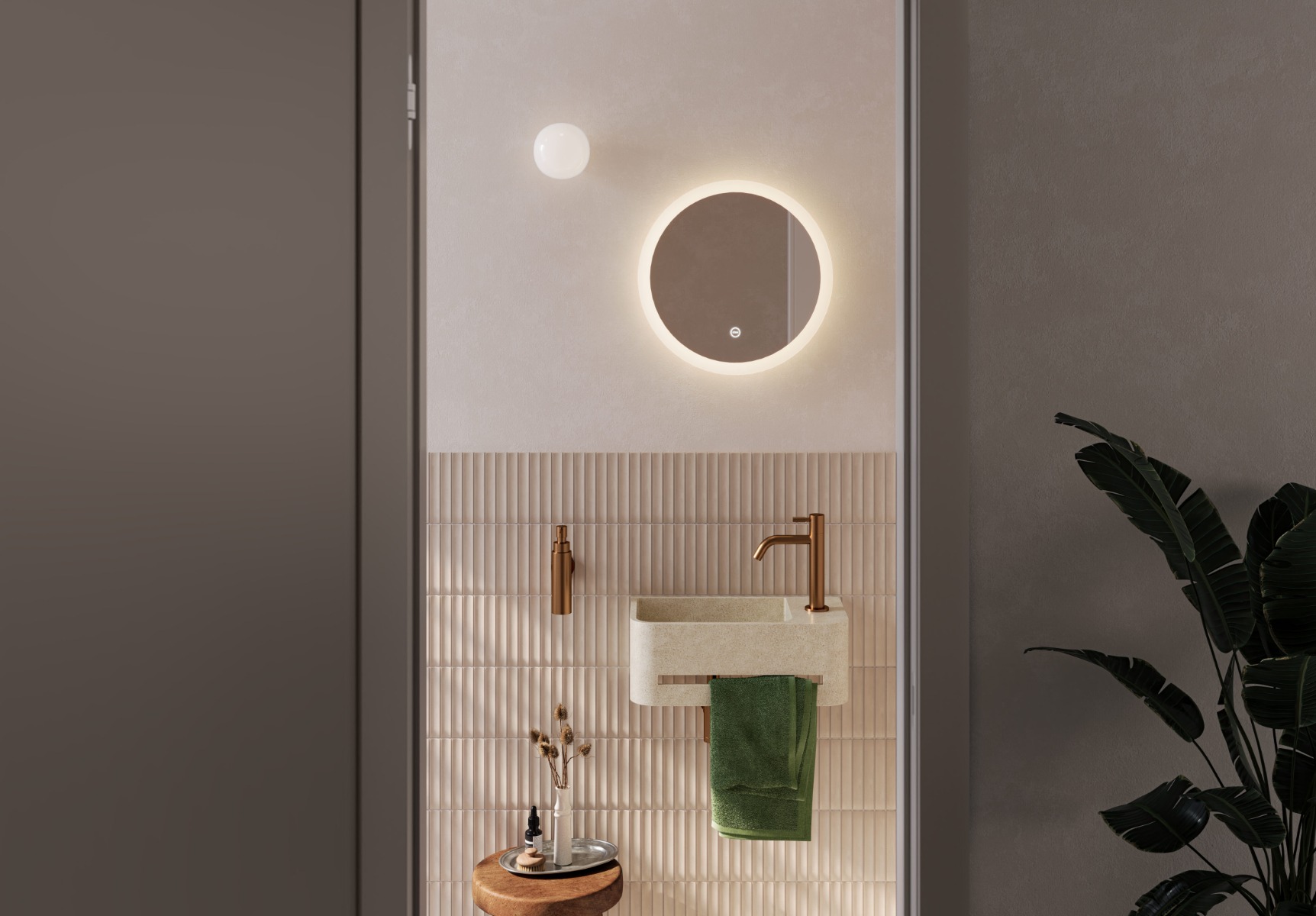 Clou InBe fontein met handdoekhouder 43cm microrazzo beige