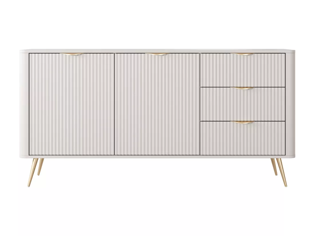 Buffet 2 portes et 3 tiroirs en MDF - Beige et doré - ELONARIA II de Pascal Morabito