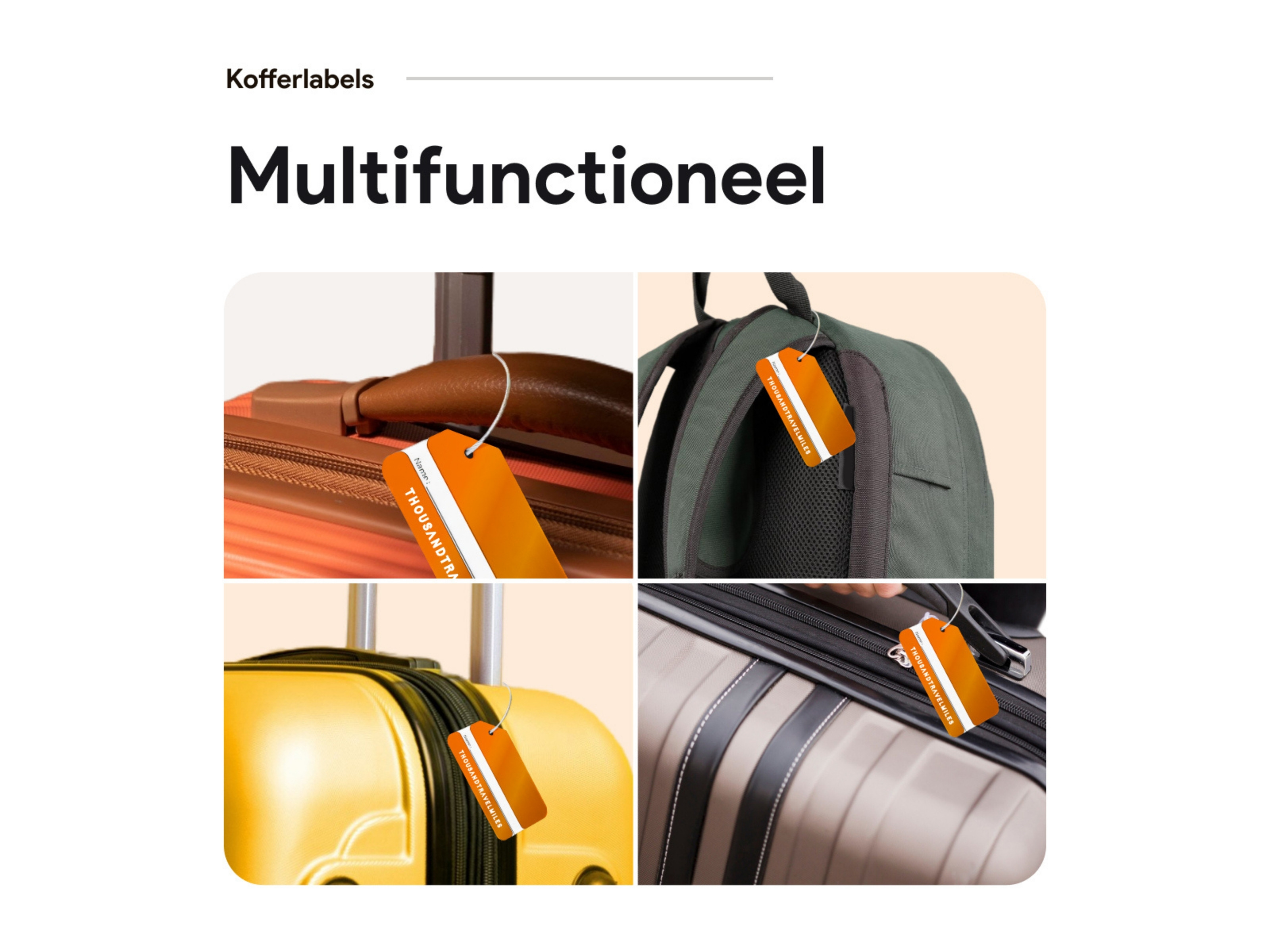 Thousandtravelmiles set van 4 Aluminium Bagagelabels - Orange