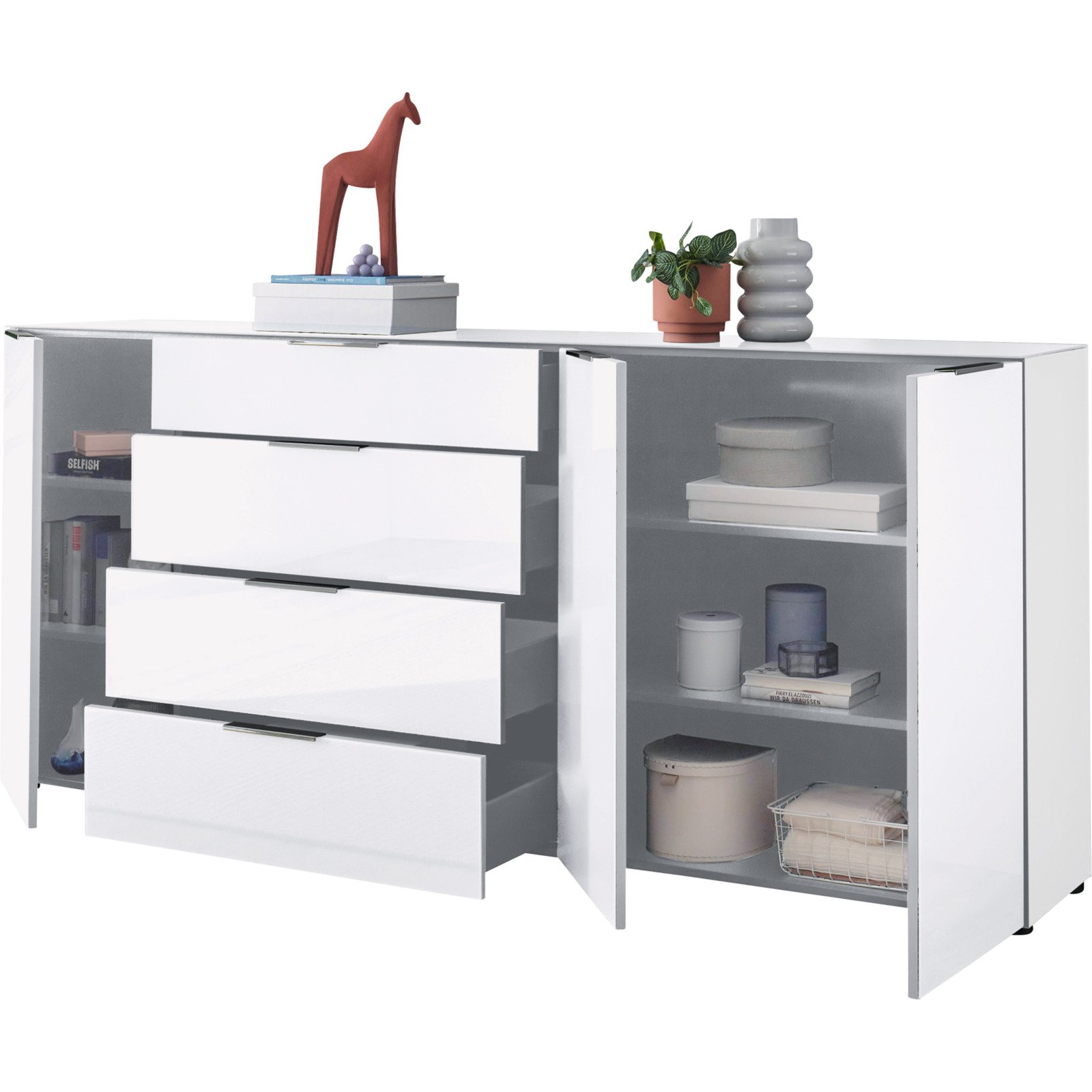 Sideboard Santo, Spanplatte Glas weiss, 226 x 99 x 40 cm