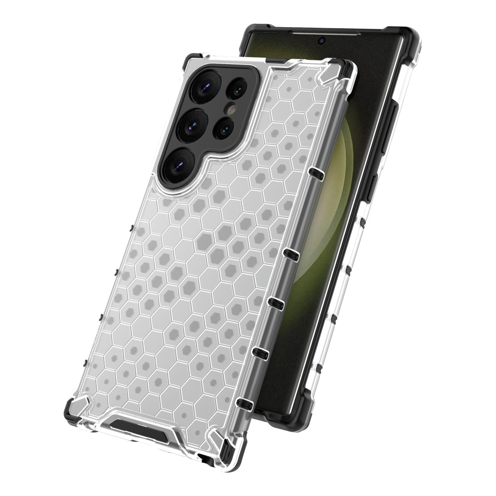 Samsung Galaxy S25 Ultra Hybrid Hülle Air Cushion Fallschutz   Bumper im Waben Design - Grau (Transparent)