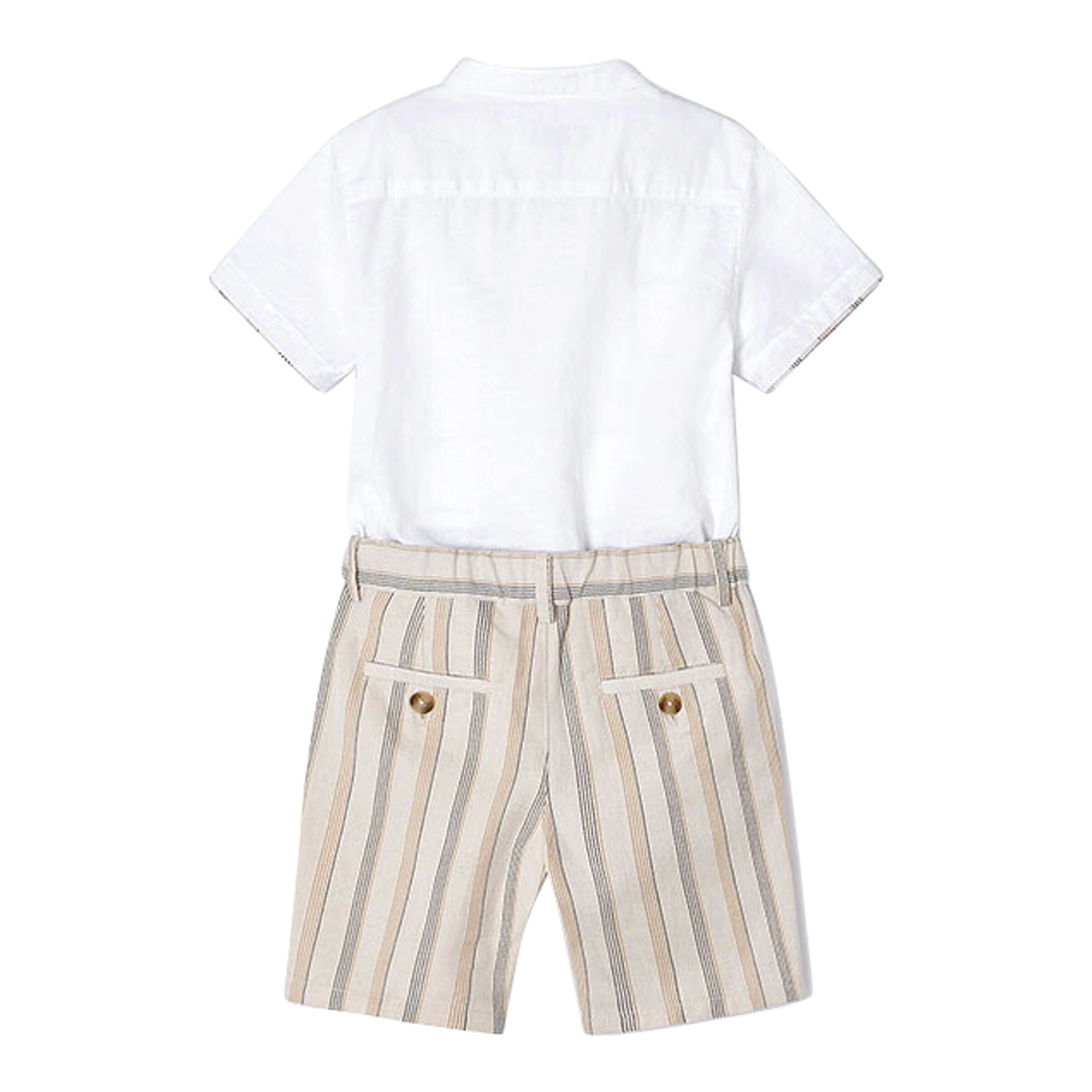 Mayoral 2-tlg. Set Hemd kurzarm und Shorts Ringel Leinenanteil natur/beige