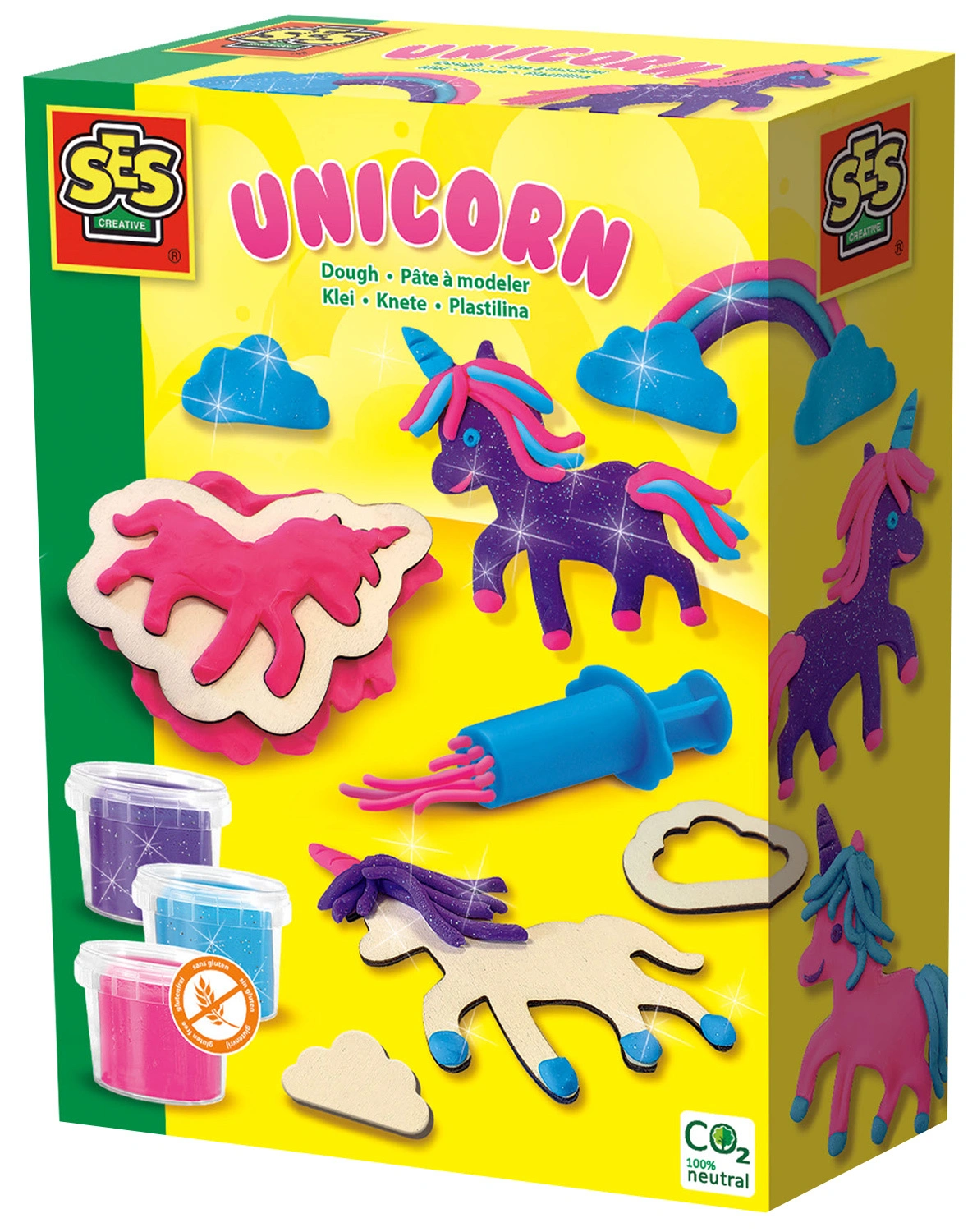 Knet-Set EINHORN-NEONGLITZER mit Ausstecher