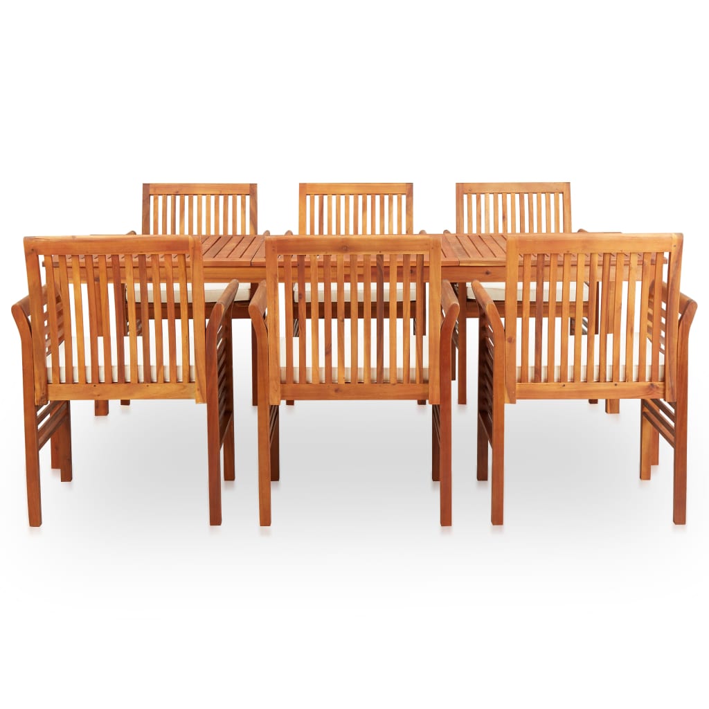 Mobilier à dîner d'extérieur 7 pièces et coussins acacia solide